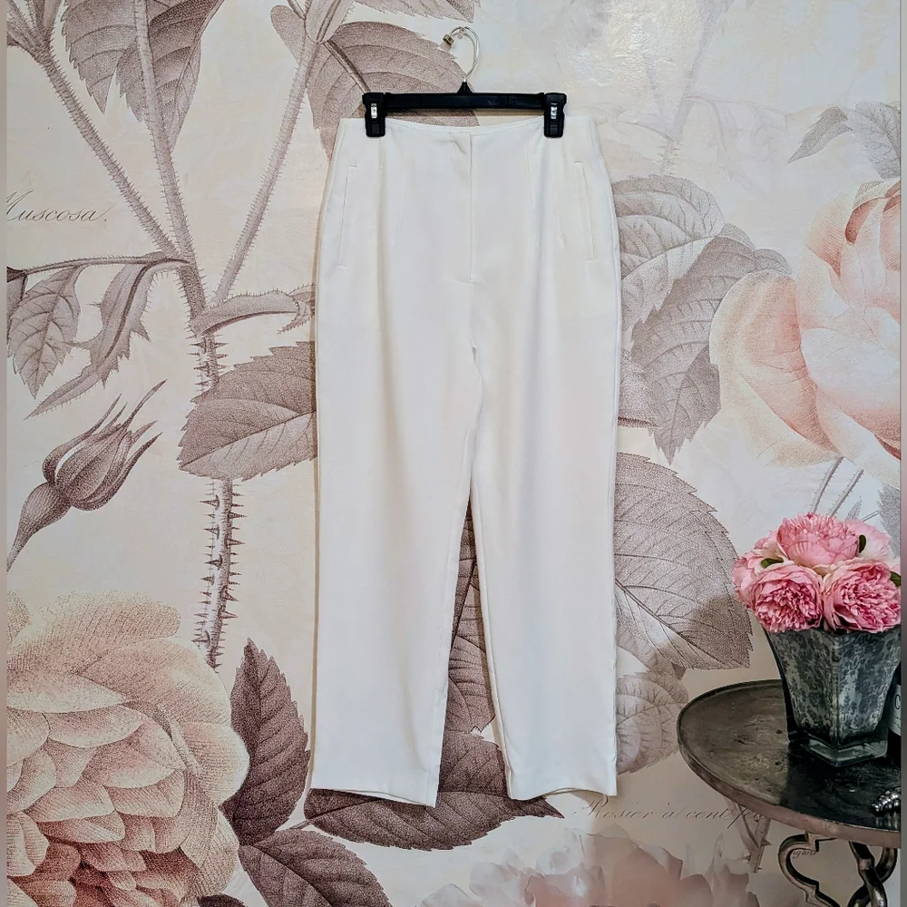 Lulus White High Waist Straight Leg Trousers Size L - Picture 3 of 7